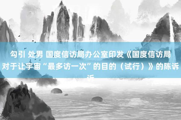 勾引 处男 国度信访局办公室印发《国度信访局对于让宇宙“最多访一次”的目的（试行）》的陈诉